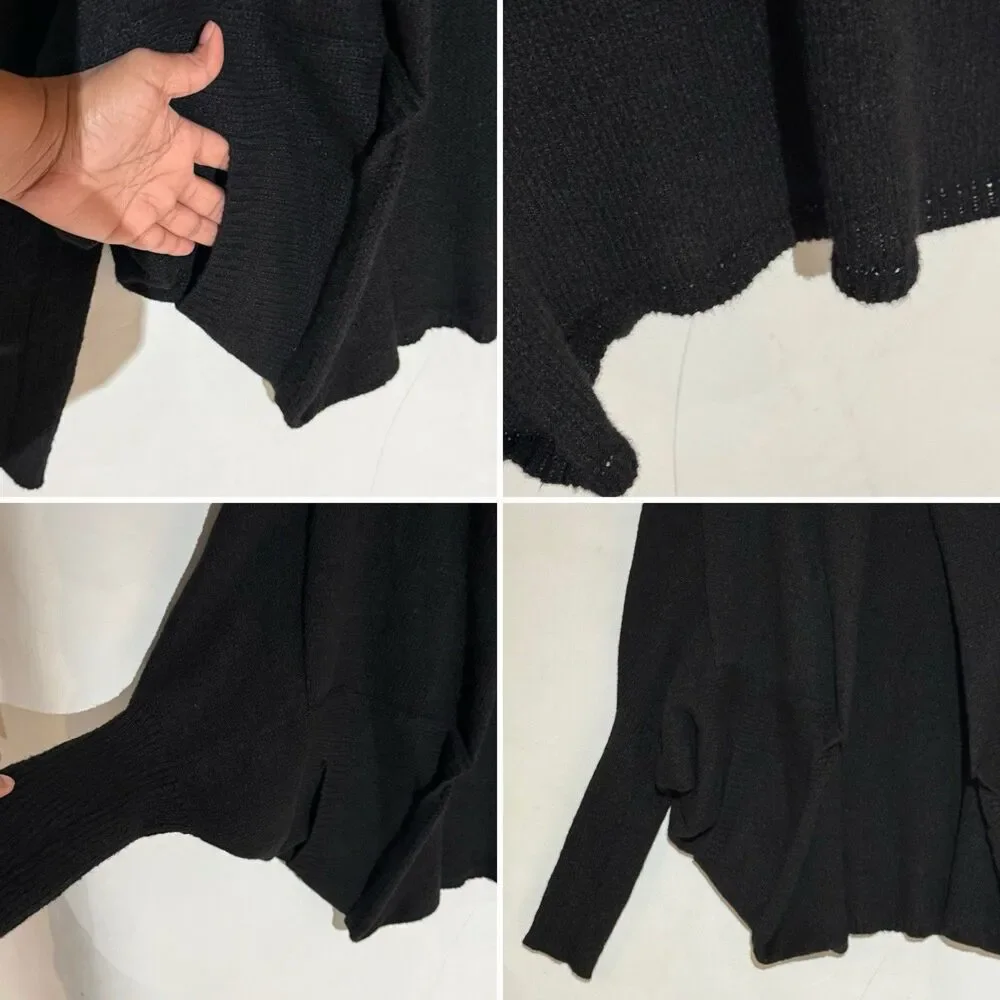 Elegant Long Sleeve Cardigan Black with Collar and Batwing Style for Women Small